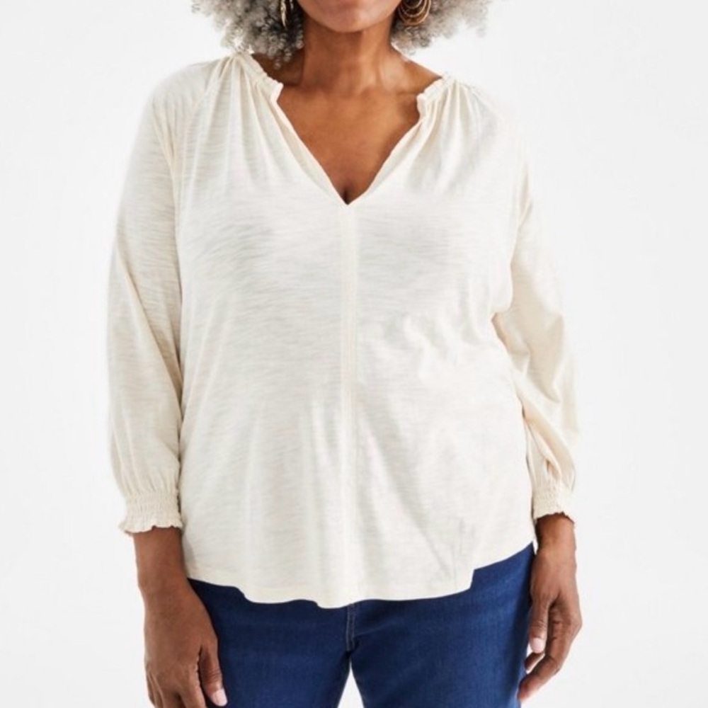 Style & Co Soft Cream Basic tee Blouse 1X New without tag‎